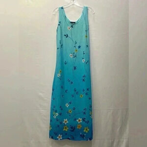 Gabrielle Floral Blue Dress Sleeveless Scoop Neck Knee Length Women's Size Small